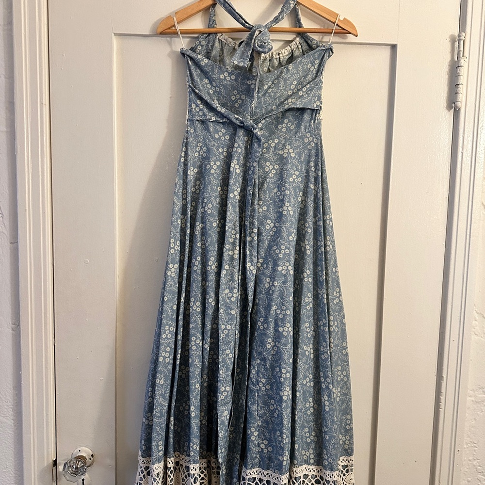 Vintage Gunne Sax Blue and White Lace Halter Dress - Picture 5 of 9